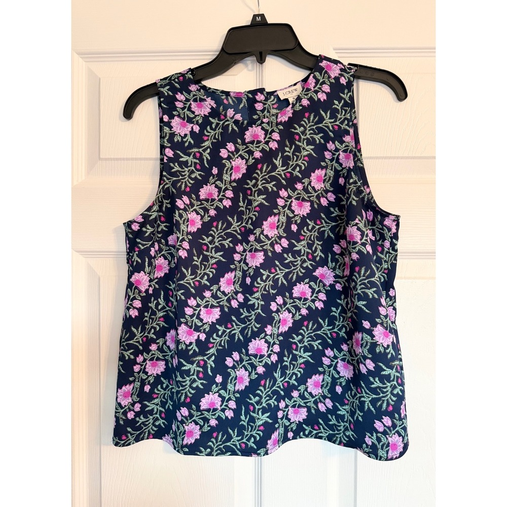 J.Crew Factory Antique Navy Vintage Lily Printed Sleeveless Top Shell Blouse S